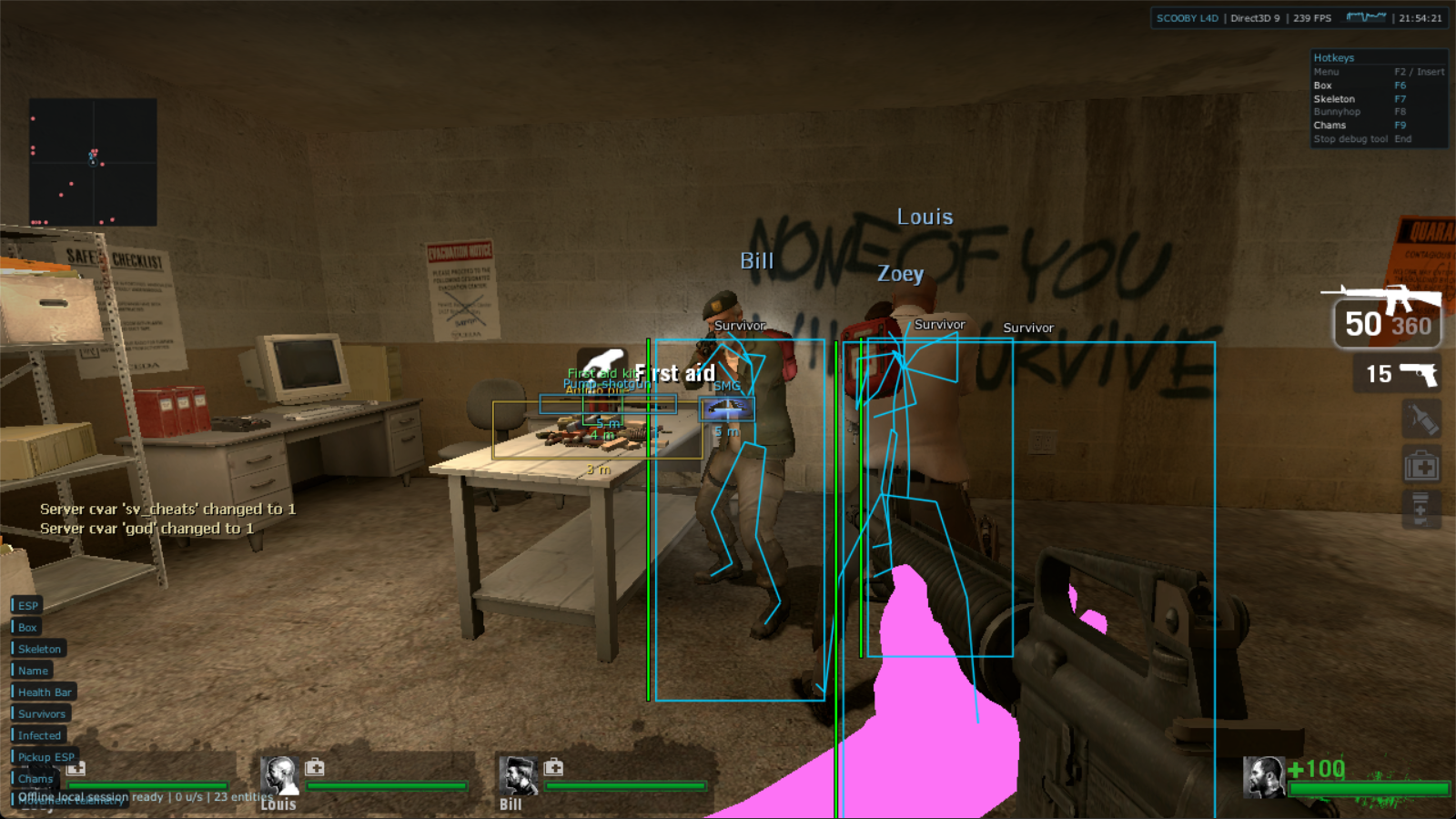 Scooby development gameplay capture: L4D1: survivor and pickup visuals