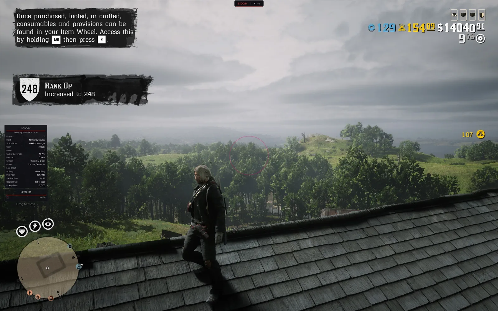 Scooby RDR2 recovery result showing a rank up to 248 with cash and gold added
