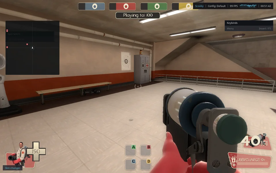 TF2 Classified in-game: the Medic syringe gun with its BLU appearance on Hydro.
